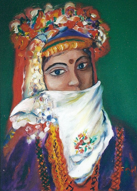 'Tahtacı Kadını - 2' - © Emel Coşkun (Ressam) - Dede kızı (Hacıemirli Ocağı), Yanyatır 'Mürşid' Ocağı'ndan Nagi Coşkun ile evlendi. 3 çocuğu var. Büyük kızı Hülya (1965) diş hekimi, oğlu Bircan (1970) mimar, küçük kızı Zümra (1973) eğitimine New York'ta devam ediyor.[KanalKultur]