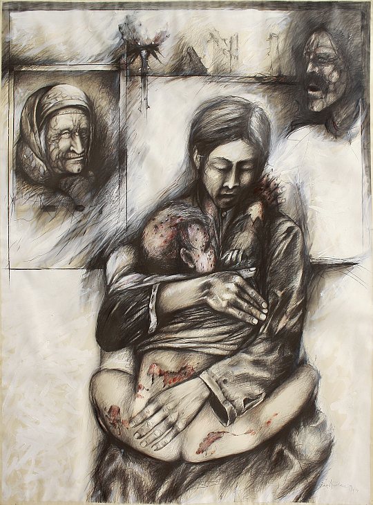 İsmail Çoban - 'Ateş Çemberi' serisinden: 'Şeyh Bedreddin Destanı', desen, karışık teknik, 150 x 110 cm.