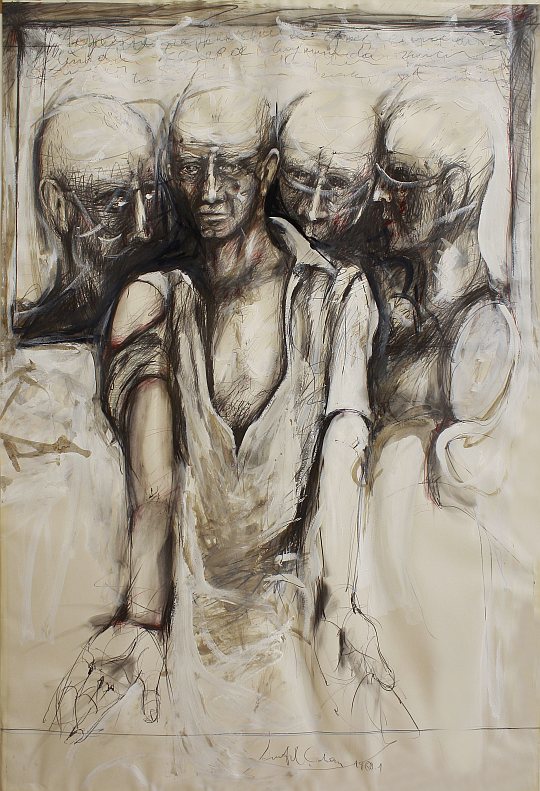 İsmail Çoban - 'Ateş Çemberi' serisinden: 'Şeyh Bedreddin Destanı', desen, karışık teknik, 150 x 110 cm.