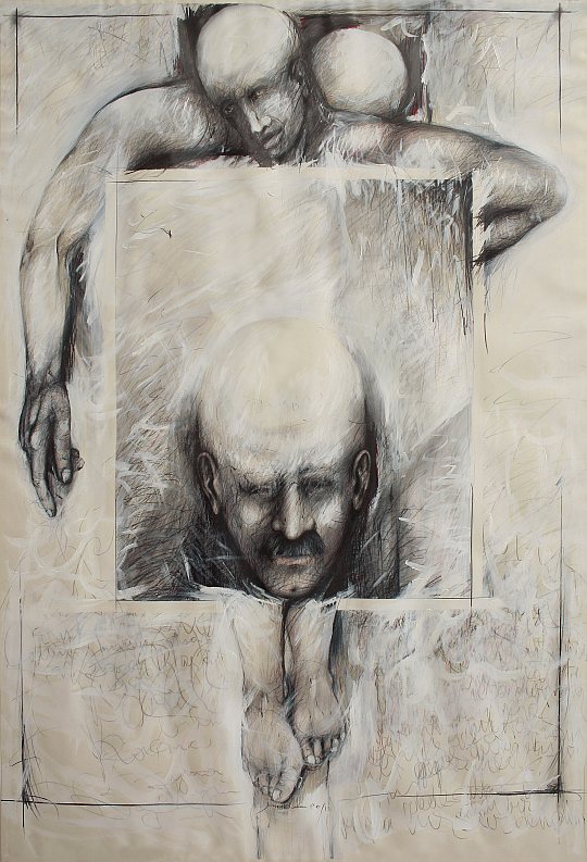 İsmail Çoban - 'Ateş Çemberi' serisinden: 'Şeyh Bedreddin Destanı', desen, karışık teknik, 150 x 110 cm.