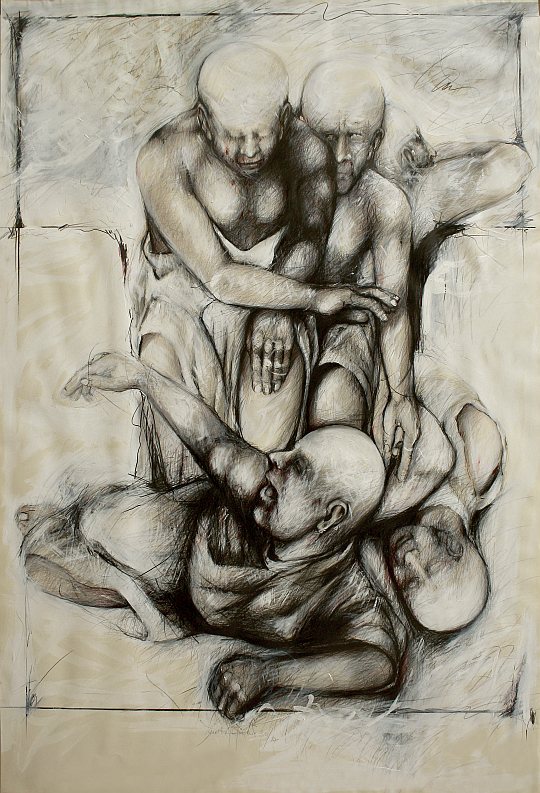 İsmail Çoban - 'Ateş Çemberi' serisinden: 'Şeyh Bedreddin Destanı', desen, karışık teknik, 150 x 110 cm.