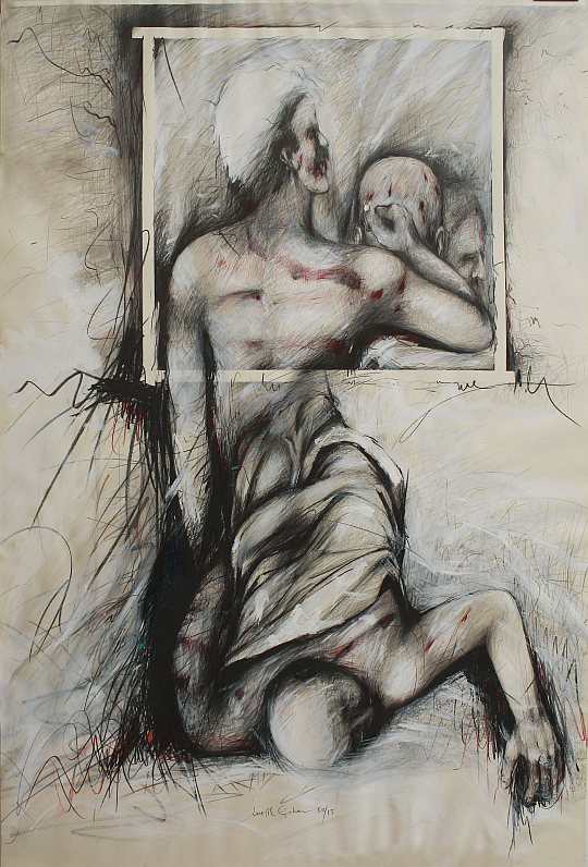 İsmail Çoban - 'Ateş Çemberi' serisinden: 'Şeyh Bedreddin Destanı', desen, karışık teknik, 150 x 110 cm.