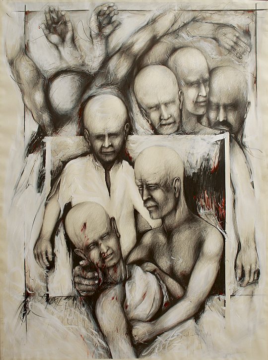 İsmail Çoban - 'Ateş Çemberi' serisinden: 'Şeyh Bedreddin Destanı', desen, karışık teknik, 150 x 110 cm.