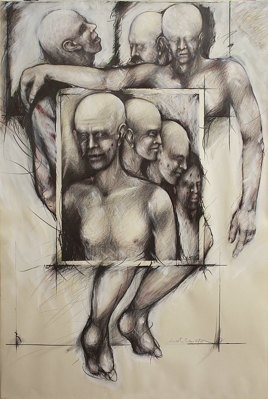 İsmail Çoban - 'Ateş Çemberi' serisinden: 'Şeyh Bedreddin Destanı', desen, karışık teknik, 150 x 110 cm.