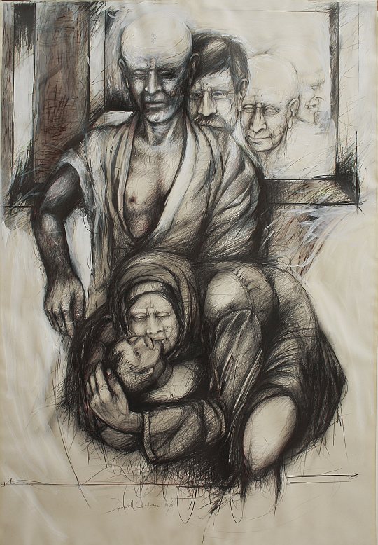 İsmail Çoban - 'Ateş Çemberi' serisinden: 'Şeyh Bedreddin Destanı', desen, karışık teknik, 150 x 110 cm.