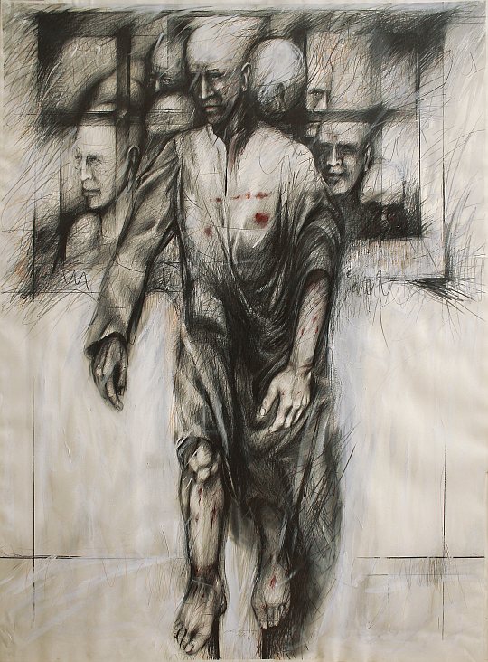 İsmail Çoban - 'Ateş Çemberi' serisinden: 'Şeyh Bedreddin Destanı', desen, karışık teknik, 150 x 110 cm.