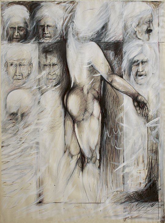 İsmail Çoban - 'Ateş Çemberi' serisinden: 'Şeyh Bedreddin Destanı', desen, karışık teknik, 150 x 110 cm.