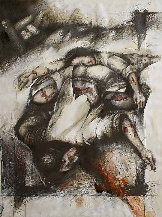 İsmail Çoban - 'Ateş Çemberi' serisinden: 'Şeyh Bedreddin Destanı', desen, karışık teknik, 150 x 110 cm.