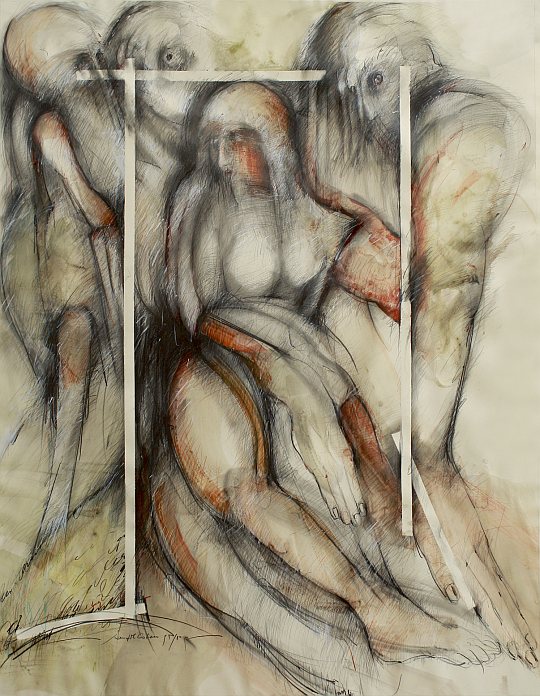 © İsmail Çoban - 'Taranta Babu'ya Mektuplar' serisinden, desen, karisik teknik, 130 x 100 cm., 1995