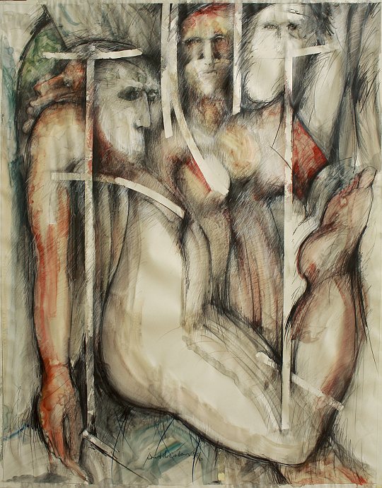 isma© İsmail Çoban - 'Taranta Babu'ya Mektuplar' serisinden, desen, karisik teknik, 130 x 100 cm., 1995