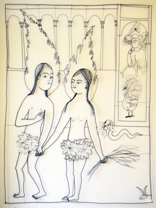 Yıldız Şermet - 'Adem ile Havva', tel, 100 x 70 cm.