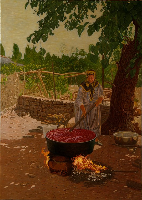 Yusuf Özsarfati - 'Salça Yapımı, Çeltikli Köyü, Keşan', tuval üzerine yağlıboya, 70 x 50 cm., 2010